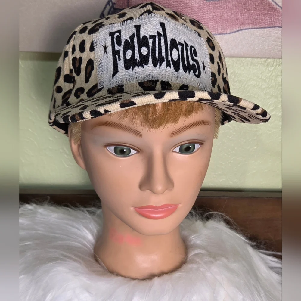 Leopard Print Ladies Adjustable Ponytail Cap with 'Fabulous' Front Patch, NWOT - Picture 2 of 9